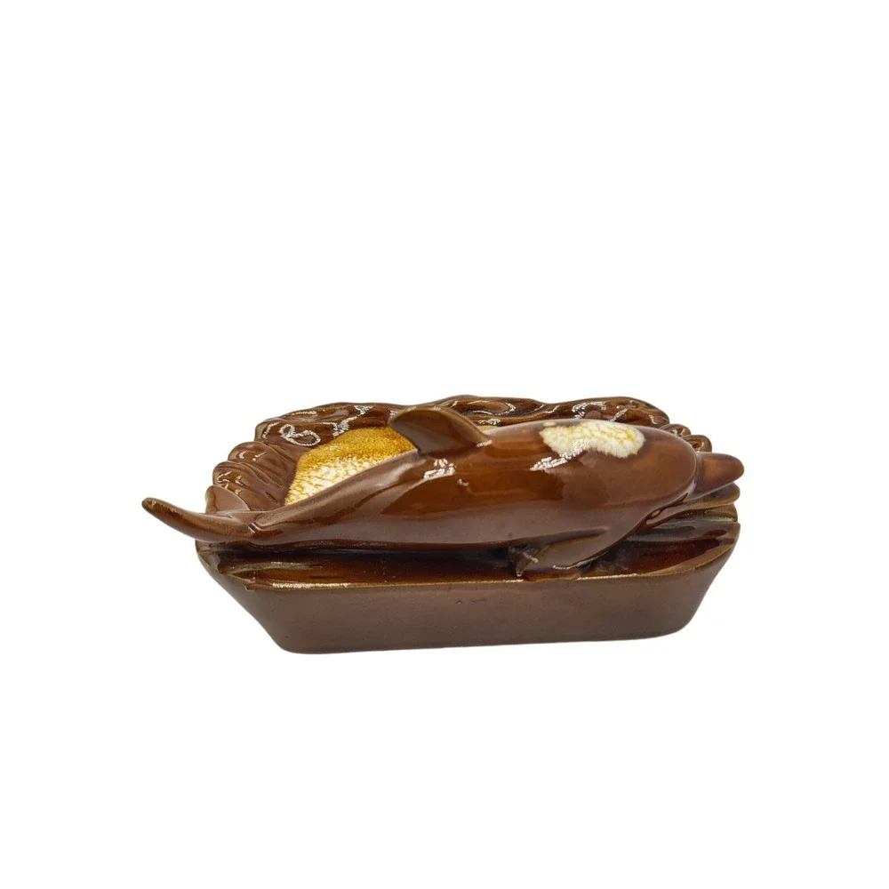 Vintage Sea World Ashtray Brown Ceramic Dolphin Souvenir Sunshine Imports Dish‎